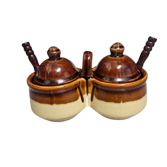 Vintage Stoneware Condiment Set w/ Original Spoons - EUC!!! - Picture 5 of 5